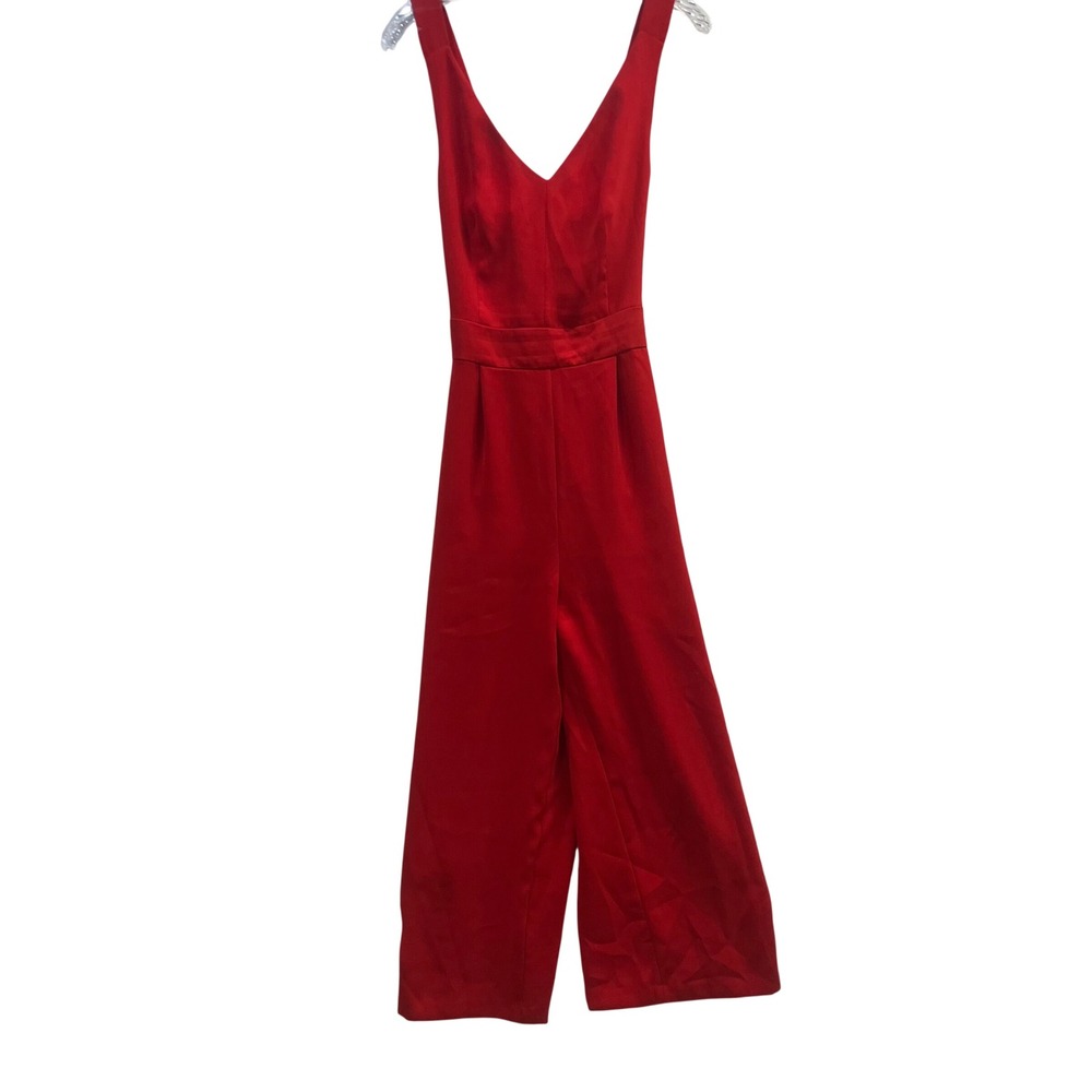 Tahari Red Wide Leg V-Neck Sleeveless Cropped Jumpsuit Size 8 Wedding Guest Bold